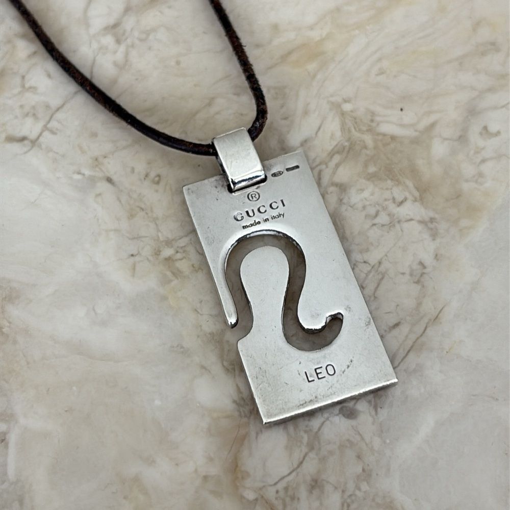 GUCCI Leo 925 Sterling Silver Zodiac Dog Tag Unisex Necklace Pendant